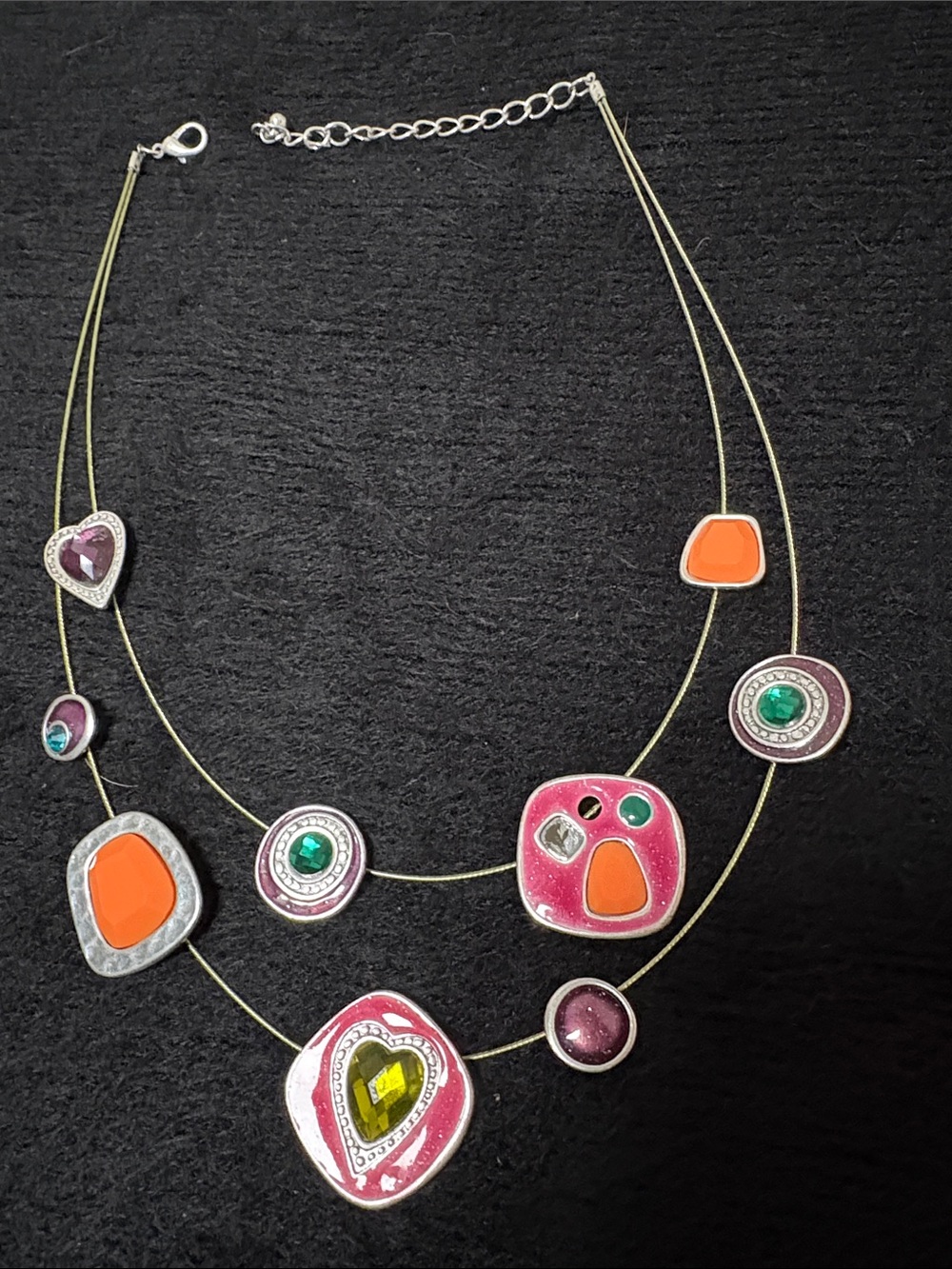 Delicate Multicolor Enamel Pendant Necklace - Pink, Orange, Green